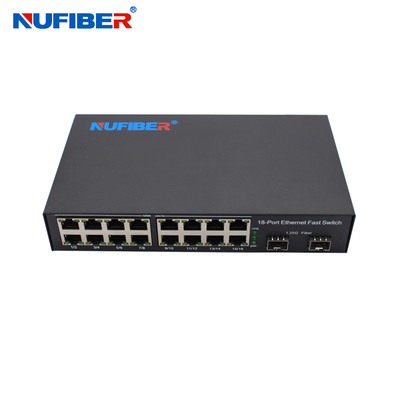 OEM Gigabit SFP Ethernet Switch 2*1000M SFP a 16*10/100/1000Mbps Puerto RJ45 Fuente de alimentación DC12V